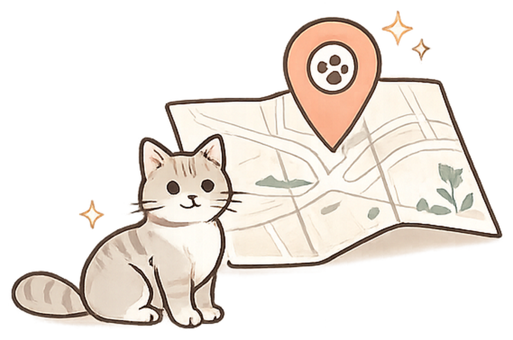 Carte de localisation montrant des fiches d'entreprises près des propriétaires de chats